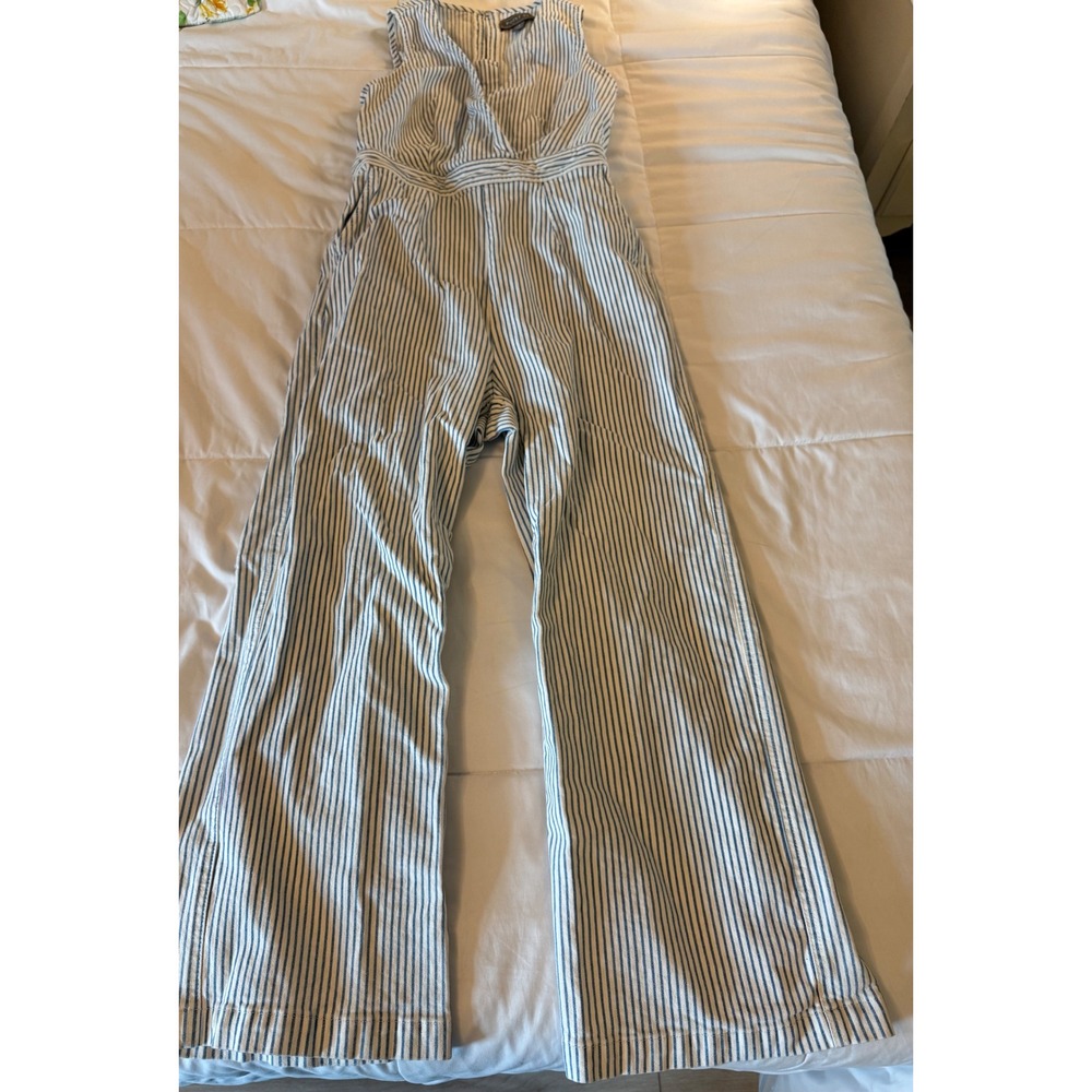 Point Sur J.Crew Blue White Stripe Sleeveless Wide Leg Jumpsuit Size 4